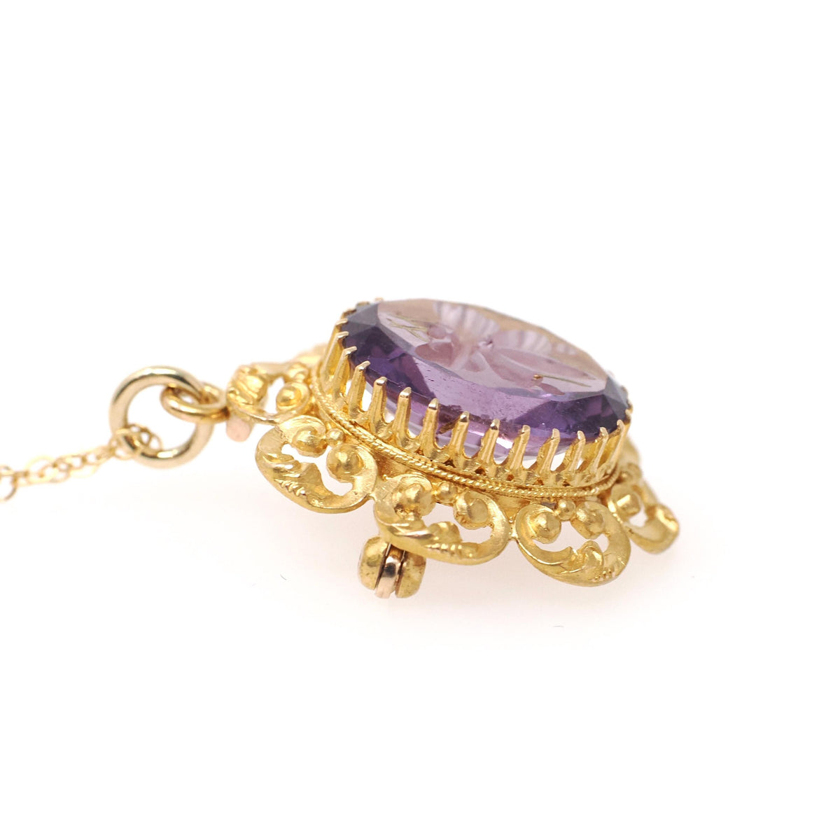 Antique Butterfly Amethyst Pendant - Victorian 14k Yellow Gold Natural Carved Purple Gem Necklace - Vintage 1890s Brooch Charm Fine Jewelry