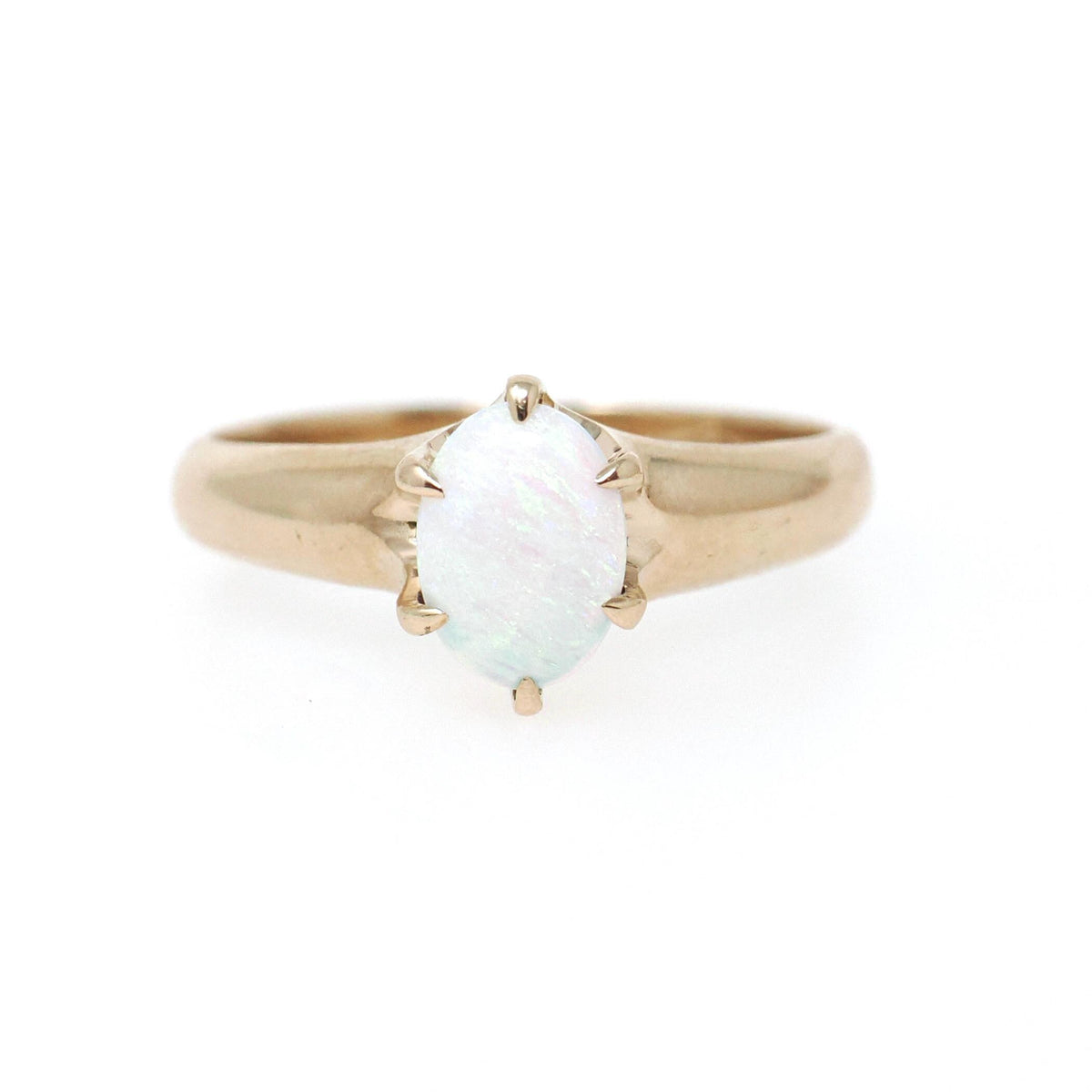Antique Opal Ring - Edwardian 10k Yellow Gold Cabochon .46 CT Gemstone - Circa 1910s Era Size 5.75 October Birthstone Solitaire Fine Jewelry