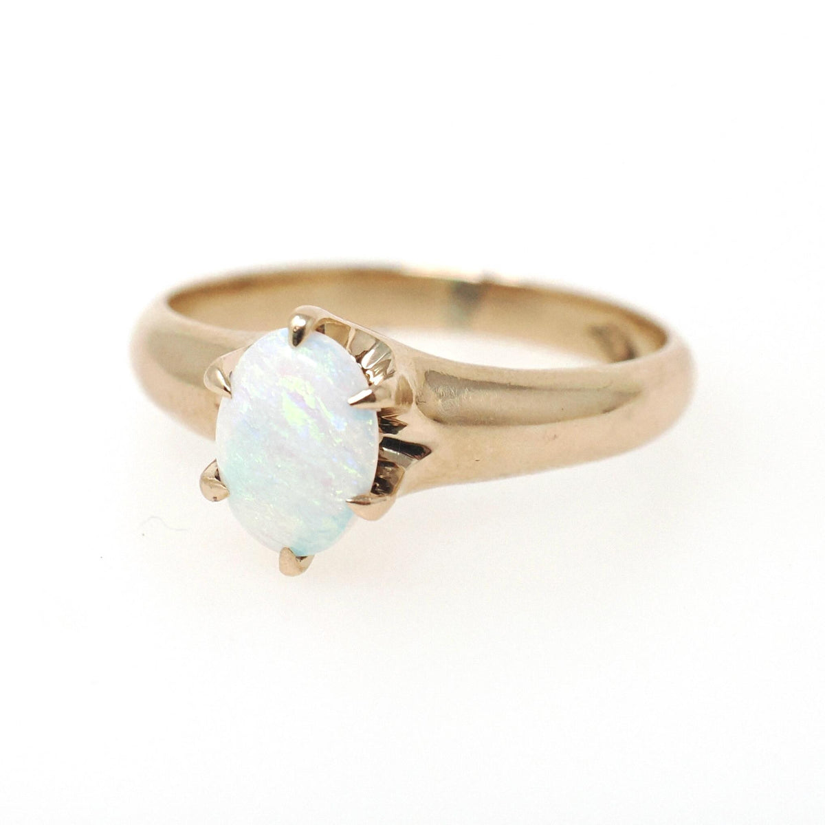 Antique Opal Ring - Edwardian 10k Yellow Gold Cabochon .46 CT Gemstone - Circa 1910s Era Size 5.75 October Birthstone Solitaire Fine Jewelry