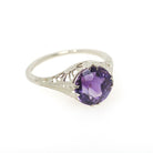 Amethyst Filigree Ring - Art Deco 14k White Gold Round Faceted 2.29 CT Purple Gemstone Solitaire - Circa 1930s Era Size 5 3/4 Fine Jewelry