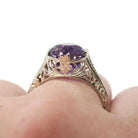 Amethyst Filigree Ring - Art Deco 14k White Gold Round Faceted 2.29 CT Purple Gemstone Solitaire - Circa 1930s Era Size 5 3/4 Fine Jewelry