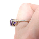 Amethyst Filigree Ring - Art Deco 14k White Gold Round Faceted 2.29 CT Purple Gemstone Solitaire - Circa 1930s Era Size 5 3/4 Fine Jewelry