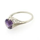 Amethyst Filigree Ring - Art Deco 14k White Gold Round Faceted 2.29 CT Purple Gemstone Solitaire - Circa 1930s Era Size 5 3/4 Fine Jewelry