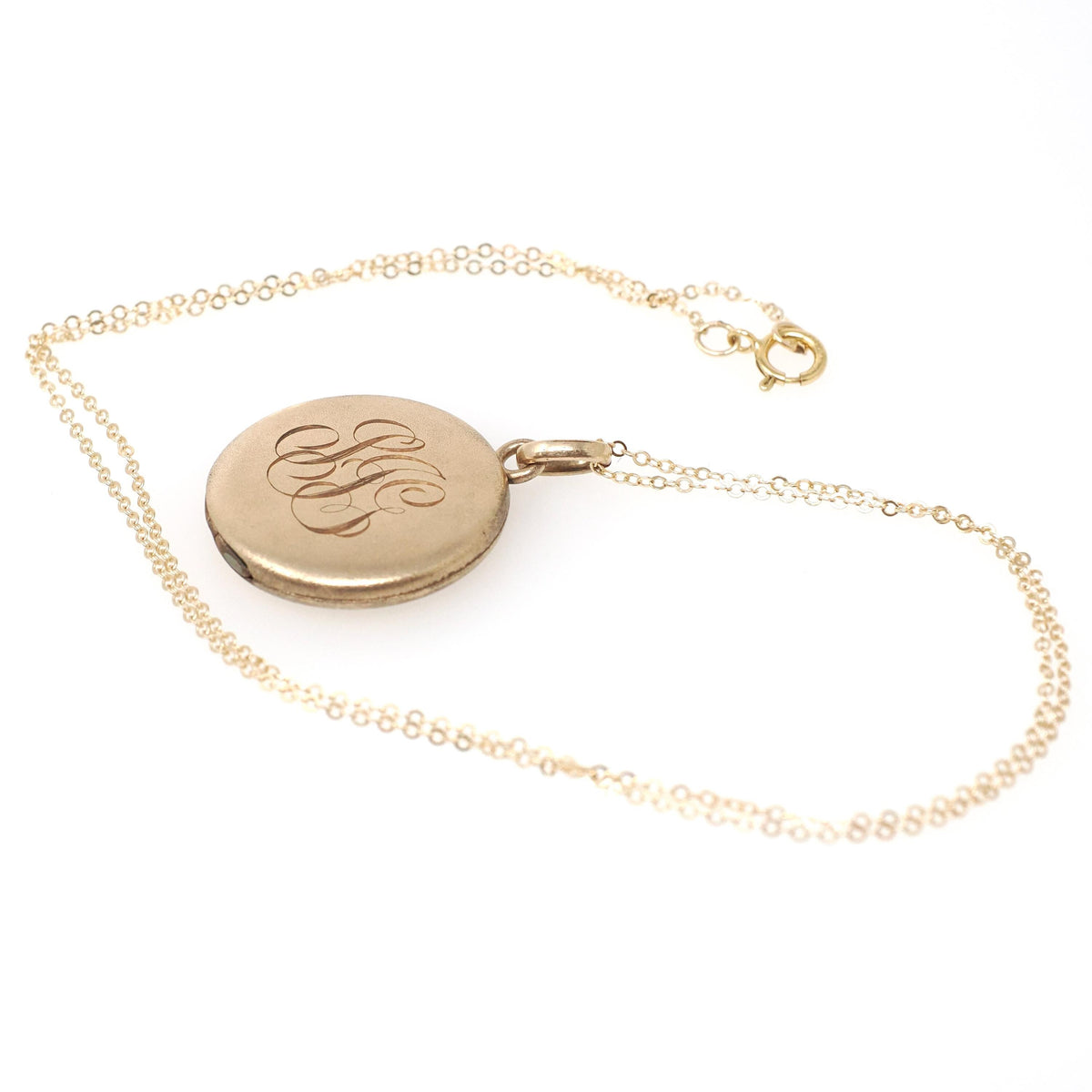 Antique Monogrammed Locket - Edwardian Gold Filled Round SJG Engraved Photo Pendant Necklace - Antique 1910s Era Photograph Keepsake Jewelry