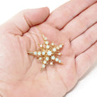Vintage Opal Necklace - Mid Century 14K Yellow Gold Natural Cabochon Cut Gems - Circa 1960s Era Snowflake Pendant Charm Fine Star Jewelry