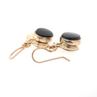 Vintage Onyx Earrings - Modernist 14k Gold Filled Black Chalcedony Gemstone Drops - Circa 1960s Era Nature Inspired Dangle Wire Back Jewelry