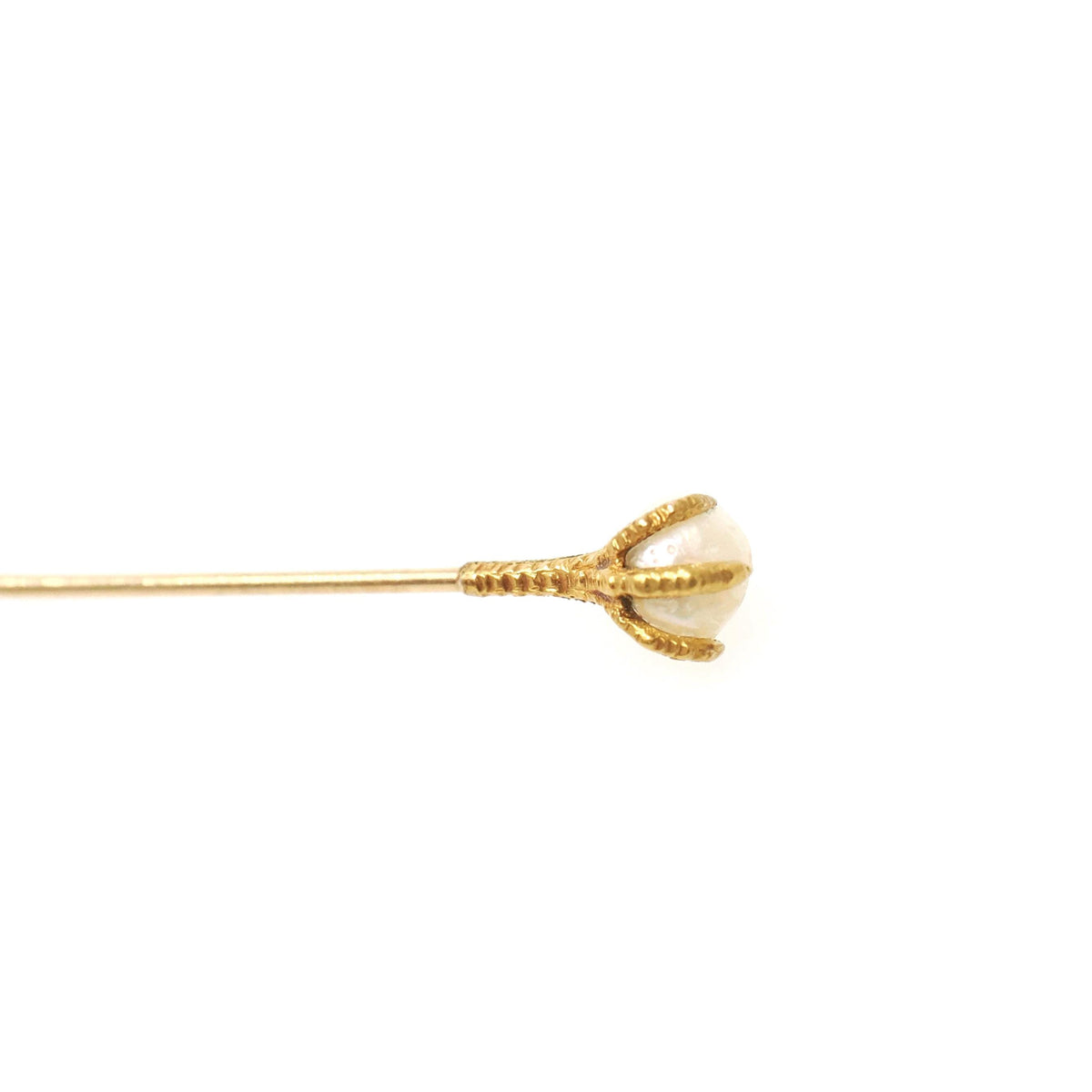 Antique Stick Pin - Victorian 14k Yellow Gold Fresh Water Pearl Fashion Accessory - Circa 1890s Bird Talon Claw Fine Lapel Accessory Jewelry