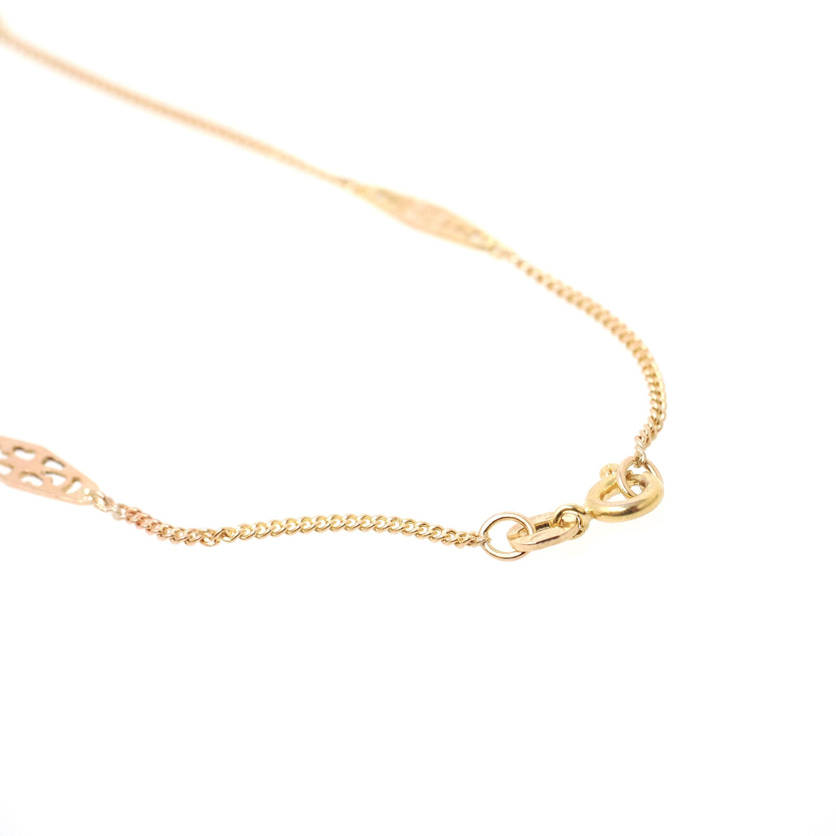 Vintage Station Necklace - Modernist 14k Yellow Gold Filigree Panels Curb Link Chain - Circa 1970s Era 19.5 Inches Spring Ring Fine Jewelry