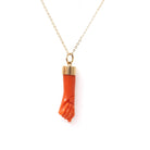Mano Figa Pendant - Modernist 18k Yellow Gold Natural Coral Good Luck Necklace Charm - Vintage Circa 1970s Era Symbolic Hand Fine Jewelry