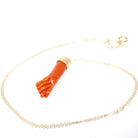 Mano Figa Pendant - Modernist 18k Yellow Gold Natural Coral Good Luck Necklace Charm - Vintage Circa 1970s Era Symbolic Hand Fine Jewelry