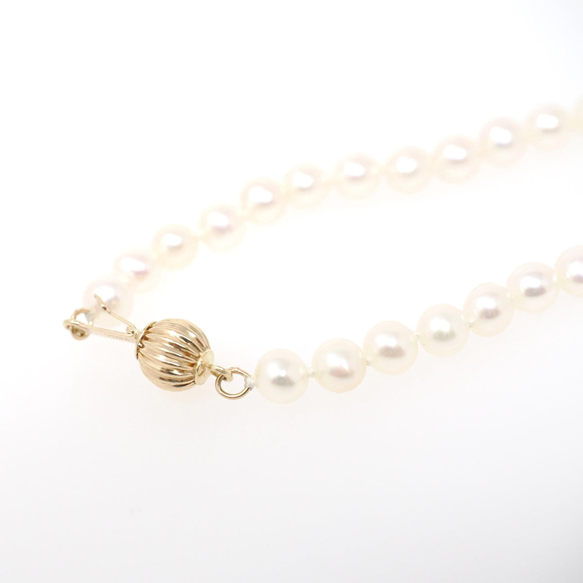 Cultured Pearl Necklace - Contemporary 14k Yellow Gold Ball Clasp 4.75 MM Knotted Strand - Circa 1990s Organic Gem 18" Inch 90s Fine Jewelry