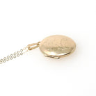 Flower Photo Locket - Contemporary 10k Yellow Gold Oval Pendant Necklace - Circa 2000s Era Paisley Design Photograph Keepsake Fine Jewelry