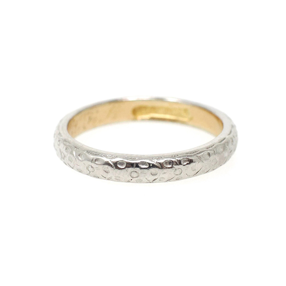 Flower Wedding Band - Edwardian 18k Yellow & Platinum Orange Blossom Eternity Ring - Antique Dated 1904 Size 6 1/4 Fine Stacking Jewelry