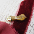 Mano Figa Pendant - Modernist 18k Yellow Gold Natural Tiger's Eye Good Luck Charm - Vintage Circa 1970s Era Symbolic Hand Fine Jewelry
