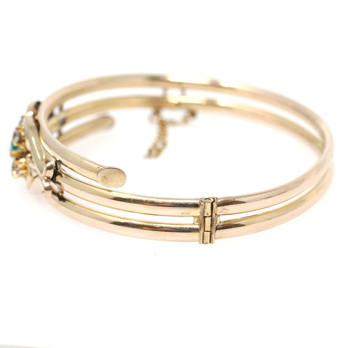 Edwardian Bangle Bracelet - Antique Yellow Gold Filled Floral Wrap Hinged Design - Circa 1910s Simulated Gemstones Fashion Accessory Jewelry
