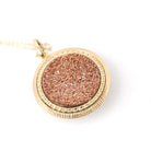 Gemstone Fob Necklace - Contemporary 14k Yellow Gold Double Sided Labradorite & Copper Metallic Druzy Pendant - Circa 2000s Era Fine Jewelry