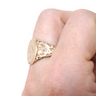 Edwardian Signet Ring - Antique 10k Yellow Gold Oval "MS" Engraved Script Initial Letters - Circa 1910s Size 10 Fine Scroll Engraved Jewelry