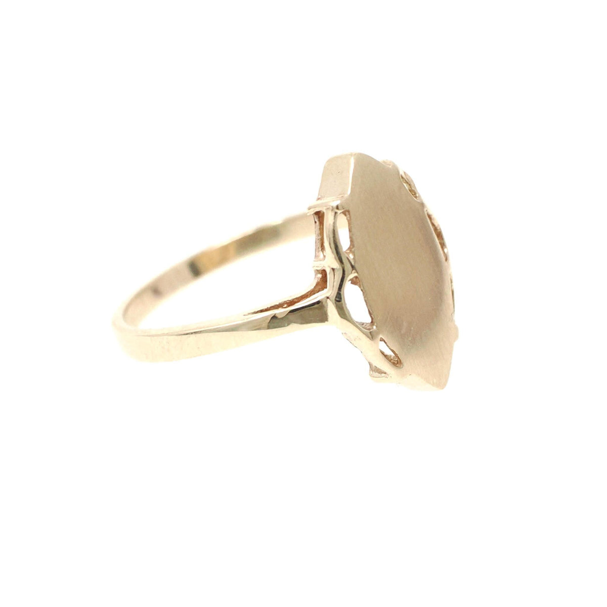Blank Signet Ring - Modernist 10k Yellow Gold Navette Marquise Scallop Shield - Vintage Circa 1970s Size 4 3/4 Personalizable Fine Jewelry