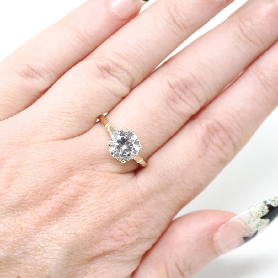Vintage Zircon Ring - Contemporary 14k Yellow Gold Dispersion Gemstone Solitaire - Estate 2000s Size 6.5 Alternative Engagement Fine Jewelry