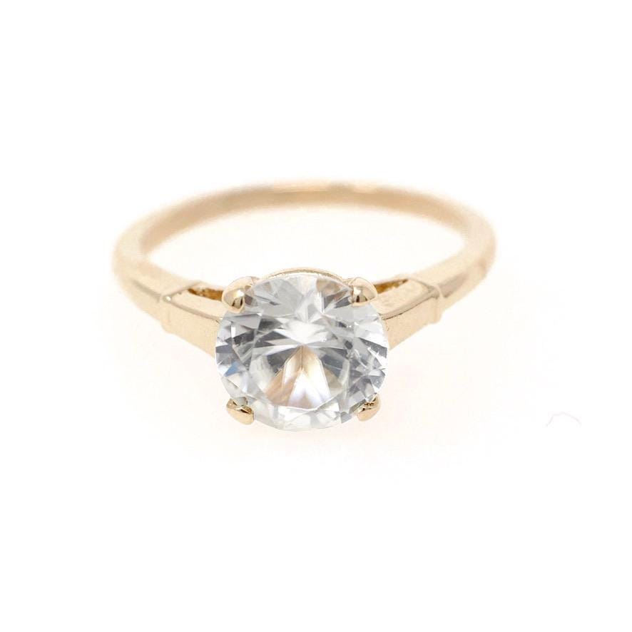 Vintage Zircon Ring - Contemporary 14k Yellow Gold Dispersion Gemstone Solitaire - Estate 2000s Size 6.5 Alternative Engagement Fine Jewelry