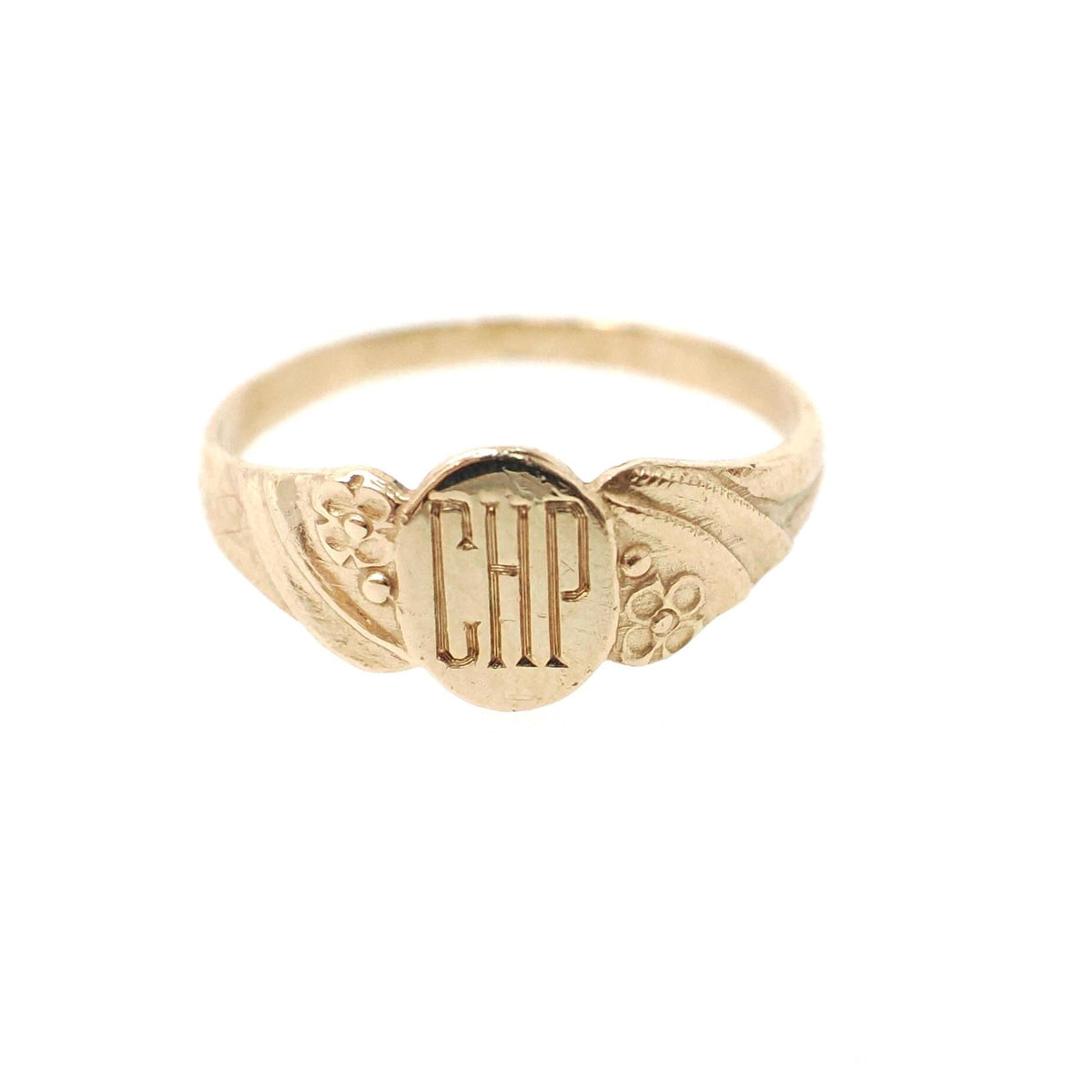 Signet Baby Ring - Retro 10k Yellow Gold Engraved "CHP" Initials - Vintage Circa 1940s Era Size 2 Children's Pinky Midi Fine Jewelry
