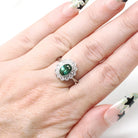 Tourmaline Halo Ring - Contemporary 18k White Gold Natural Oval Green Gem & .32 CTW Diamond Engagement - Circa 2000s Size 6 1/4 Fine Jewelry