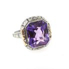 Vintage Filigree Ring - Art Deco 14k White & Rose Gold 8.27 CT Synthetic Color Change Sapphire - Circa 1930s Size 5 Fine Bow Floral Jewelry
