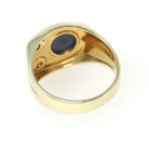 Synthetic Star Sapphire Ring - Modernist 14k Yellow Gold Blue Cabochon Gem & Diamond Accents - Circa 1970s Size 7 3/4 Fine Statement Jewelry
