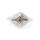 Vintage Diamond Ring - Art Deco 14k White Gold East West Rhombus .08 CT Faint Yellow Solitaire - Circa 1930s Era Size 6 1/2 Fine Jewelry