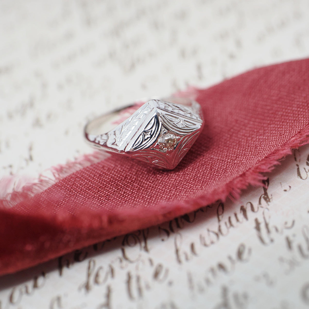 Vintage Diamond Ring - Art Deco 14k White Gold East West Rhombus .08 CT Faint Yellow Solitaire - Circa 1930s Era Size 6 1/2 Fine Jewelry