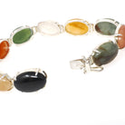 Vintage Gemstone Bracelet - Contemporary Sterling Silver Oval Cut Jadeite & Nephrite Jade Quartz - Circa 1990s 7 Inches Earth Tone Jewelry