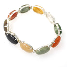 Vintage Gemstone Bracelet - Contemporary Sterling Silver Oval Cut Jadeite & Nephrite Jade Quartz - Circa 1990s 7 Inches Earth Tone Jewelry