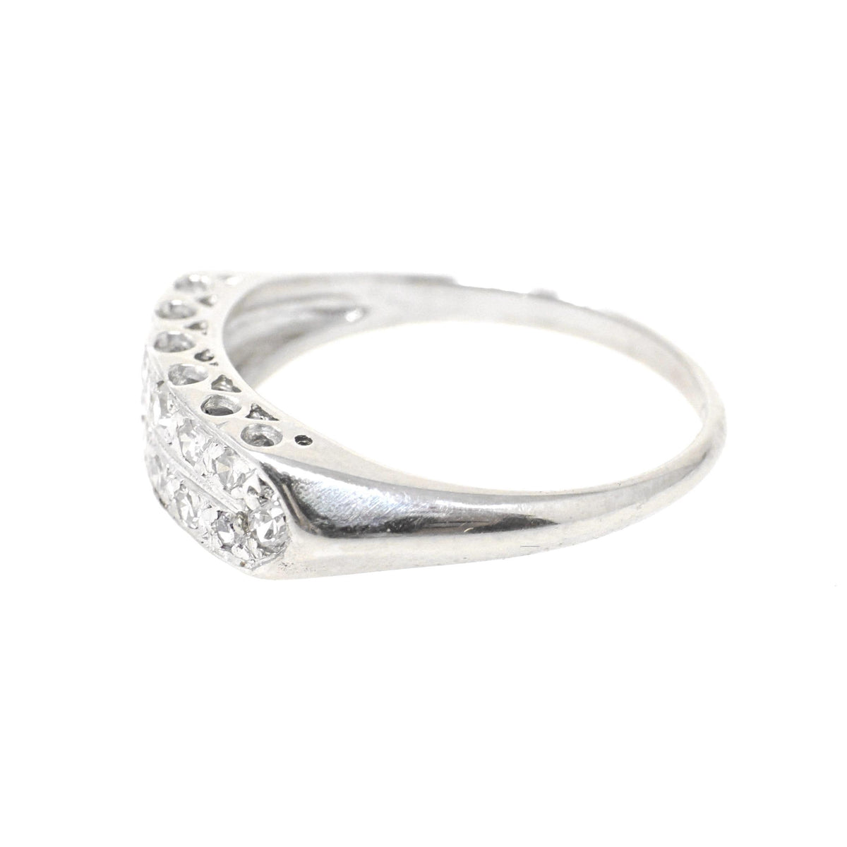 Mid Century Diamond Ring - Vintage 14k White Gold .27 CTW Two Row Wedding Band - Circa 1950s Size 7 Fine Stacking Anniversary Bridal Jewelry