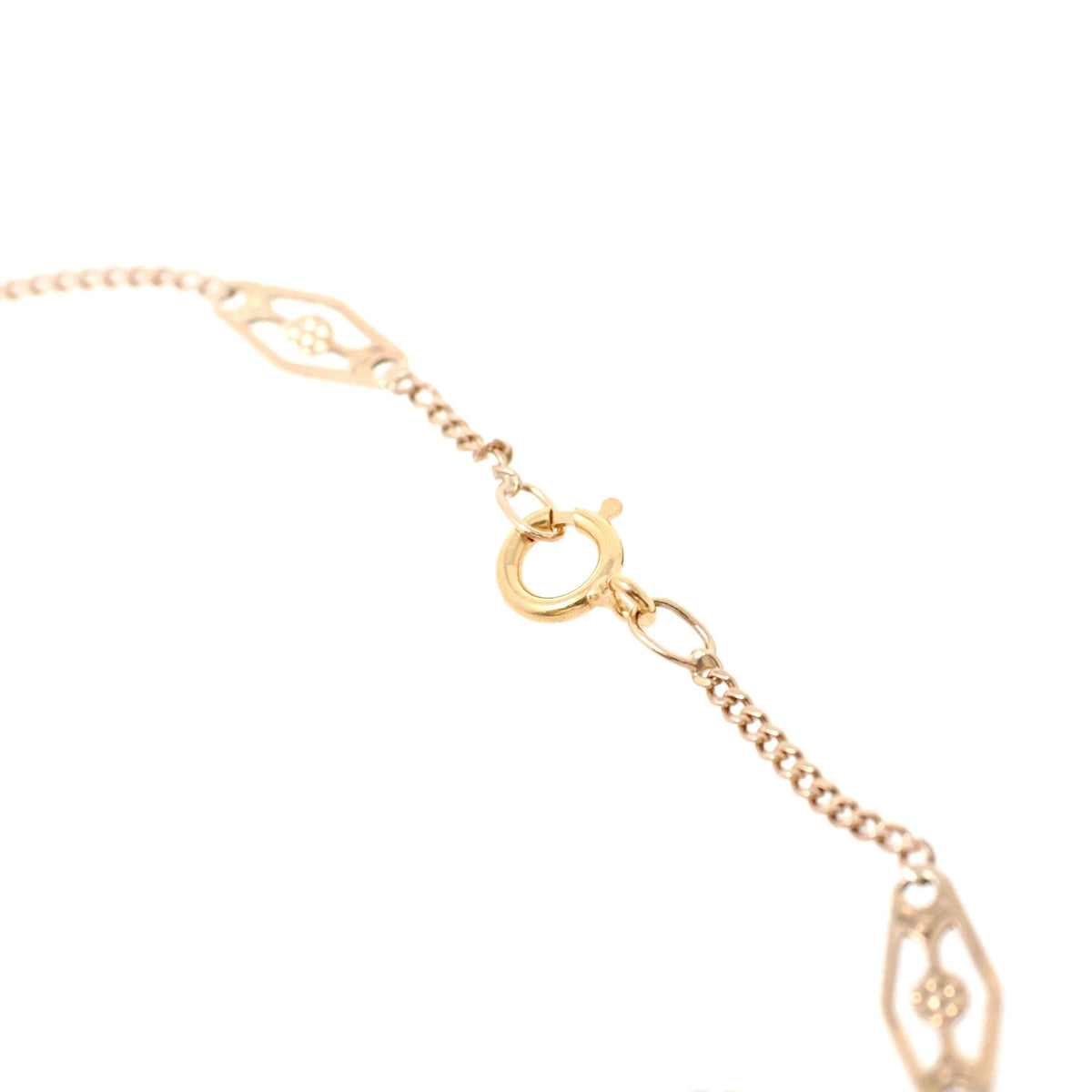 Vintage Station Necklace - Modernist 10k Yellow Gold Orange Blossom Chain - Circa 1970s Era 18 1/2 Inches Spring Ring Clasp Fine Jewelry