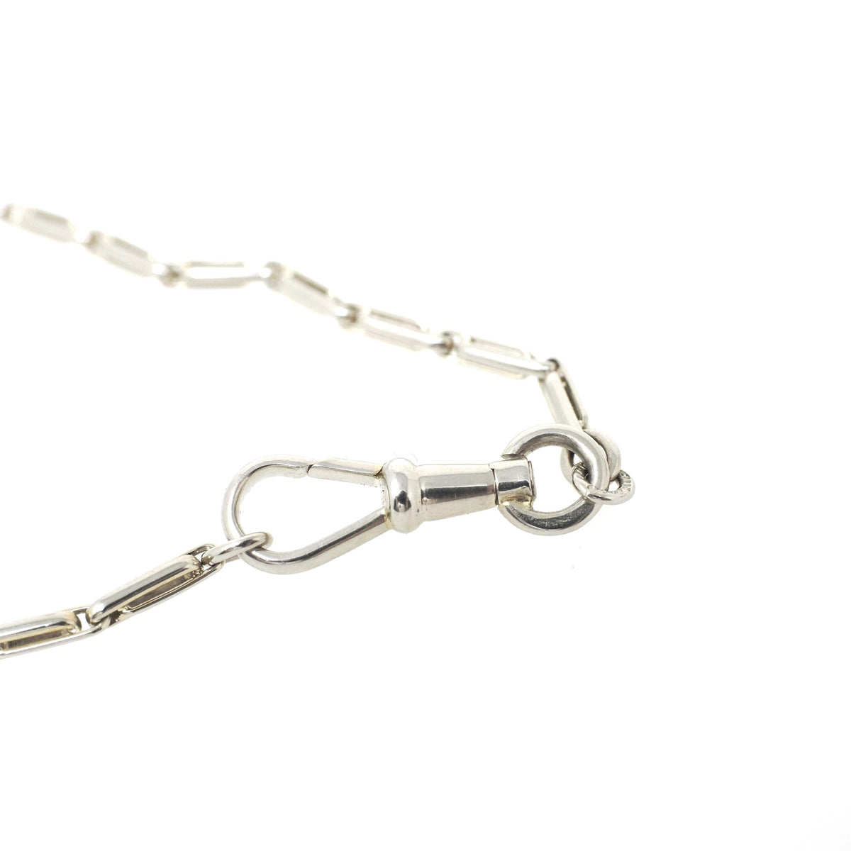 Pocket Watch Chain - Art Deco 14k White Gold Dog Clip Bar Link Necklace - Antique Circa 1920s Era Accessory Fine Versatile Unisex Jewelry