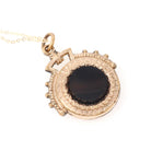 Vintage Horse Fob - Victorian Gold Filled Round Double Sided Mother Of Pearl Agate Pendant Necklace - Circa 1890s Era Equestrian Jewelry