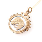 Vintage Horse Fob - Victorian Gold Filled Round Double Sided Mother Of Pearl Agate Pendant Necklace - Circa 1890s Era Equestrian Jewelry
