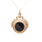 Vintage Horse Fob - Victorian Gold Filled Round Double Sided Mother Of Pearl Agate Pendant Necklace - Circa 1890s Era Equestrian Jewelry