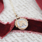 Vintage Horse Fob - Victorian Gold Filled Round Double Sided Mother Of Pearl Agate Pendant Necklace - Circa 1890s Era Equestrian Jewelry