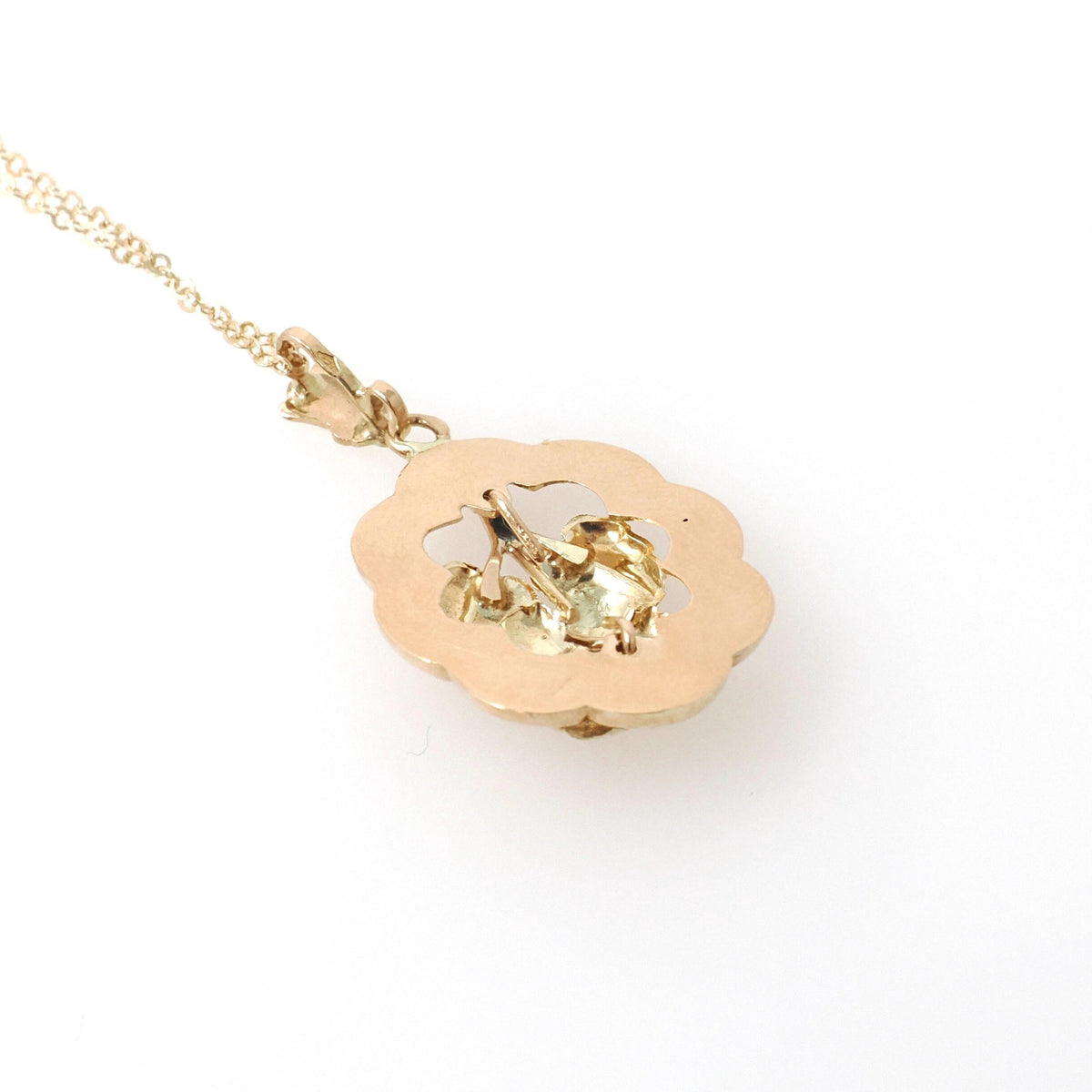 Vintage Flower Pendant - Modernist 14k Yellow Gold Orange Coral Bead Charm Necklace - Circa 1970s Era Leaf Floral Statement Fine Jewelry