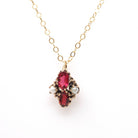 Garnet Doublet Charm Necklace - Victorian 10k Yellow Gold Red Glass Doublet Cultured Pearls Pendant - Antique Circa 1890s Era Fine Jewelry