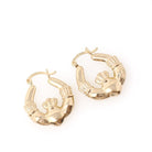 Claddagh Hoop Earrings - Estate 14k Yellow Gold Irish Heart Crown Clasped Hands - Modern Circa 2000s Era Love Loyalty Friendship Y2K Jewelry