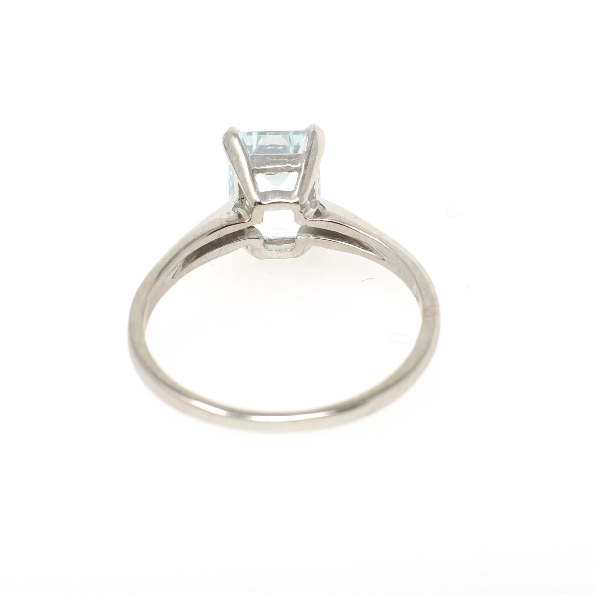 Aquamarine Solitaire Ring - Contemporary 14k White Gold Emerald Cut Natural Light Blue Gem - Circa 2000s Size 7 March Birthstone Jewelry