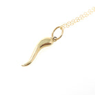 Italian Horn Charm - Contemporary 14k Yellow Gold Cornicello Good Luck Pendant Necklace - Circa 1990s Era Ward Off Evil Amulet Fine Jewelry