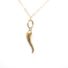 Italian Horn Charm - Contemporary 14k Yellow Gold Cornicello Good Luck Pendant Necklace - Circa 1990s Era Ward Off Evil Amulet Fine Jewelry