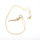 Italian Horn Charm - Contemporary 14k Yellow Gold Cornicello Good Luck Pendant Necklace - Circa 1990s Era Ward Off Evil Amulet Fine Jewelry