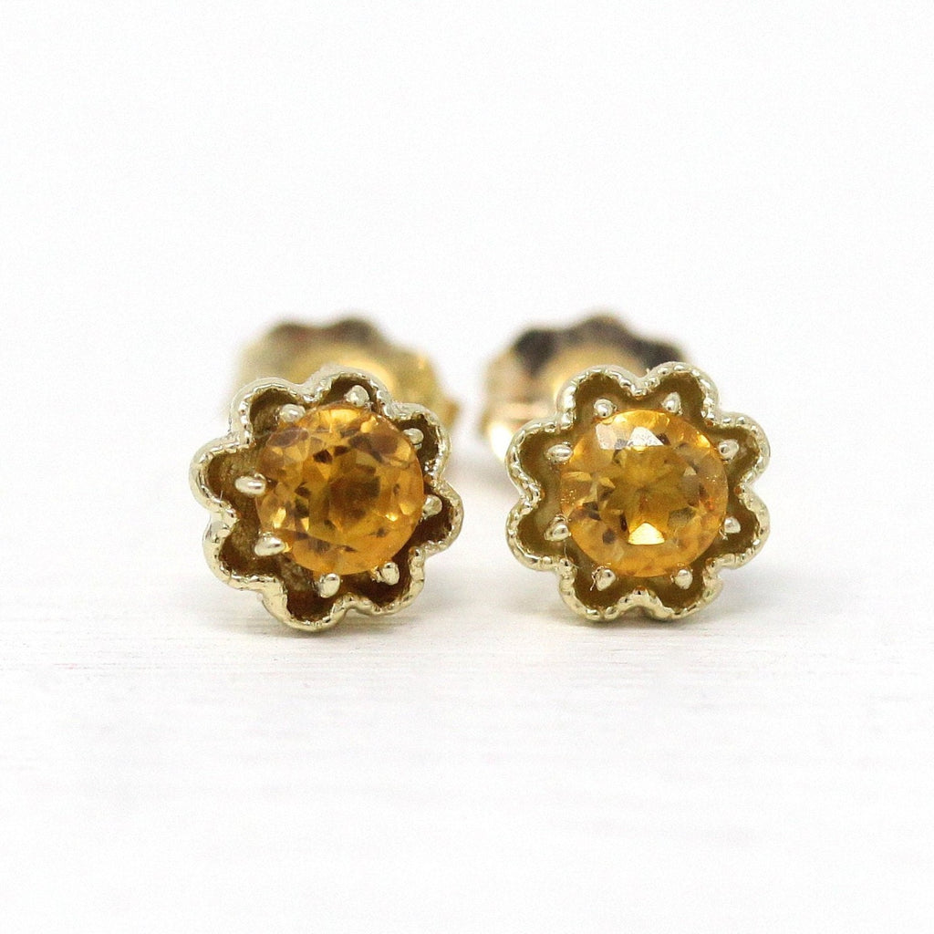 Genuine Citrine Earrings - 10k Yellow Recycled Gold Handcrafted Pierced Flower Studs - MJV Design .40 CTW November Birthstone Fine Jewelry