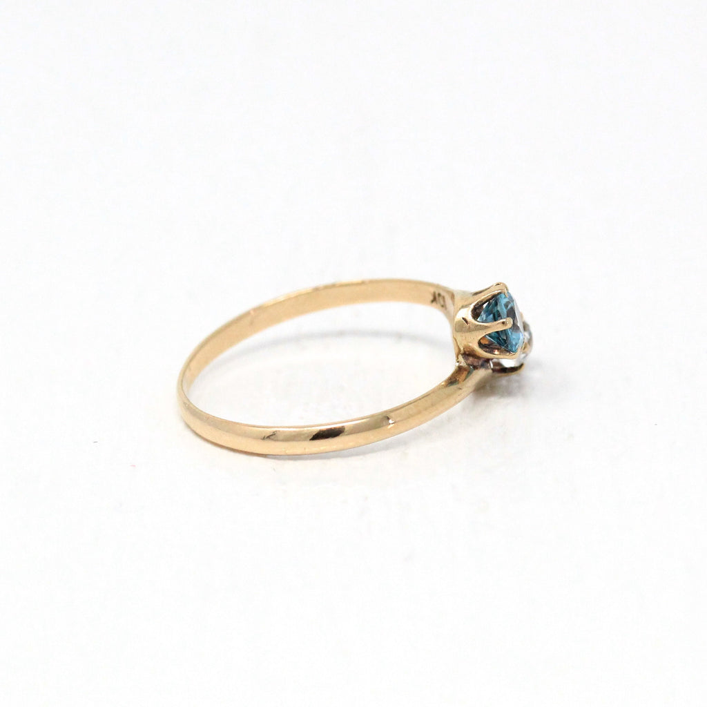 Sale - Toi Et Moi Ring - Edwardian 10k Yellow Gold Genuine .49 CT Blue Zircon Genuine Gem - Antique 1910s Size 6 Paste Stone Fine Jewelry