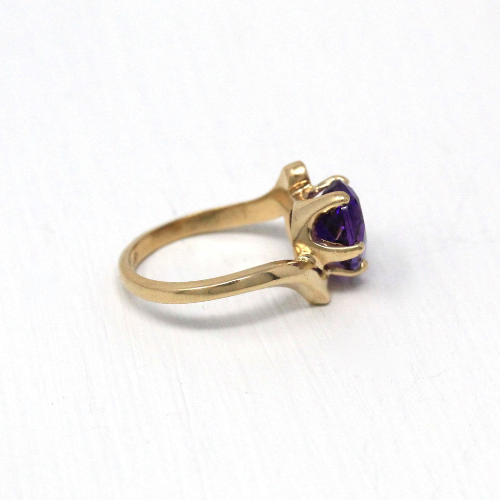 Sale - Vintage Amethyst Ring - Retro 10k Yellow Gold Oval Faceted Genuine Purple 2.26 CT Gem - 1960s Size 3 3/4 February Birthstone Jewelry