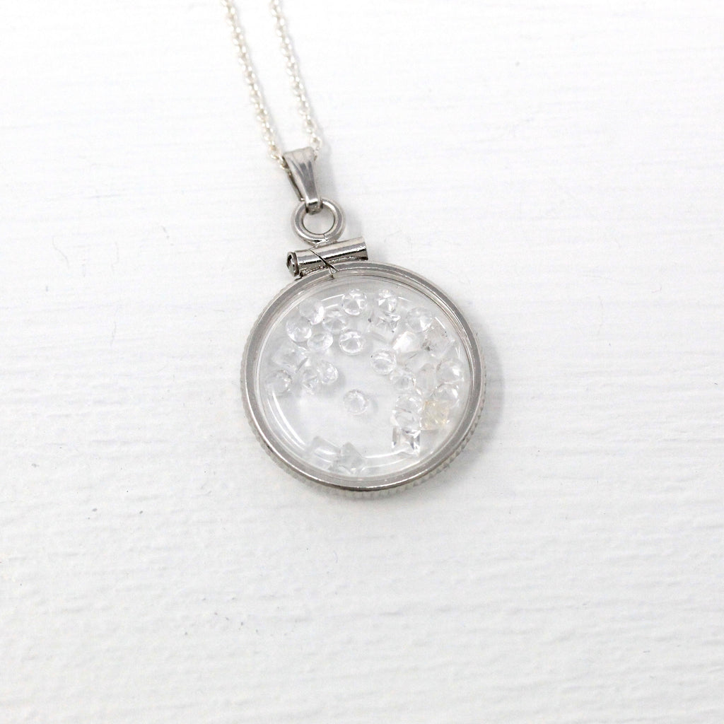 White Topaz Shaker Locket - MJV Handcrafted Sterling Silver Genuine Gems Clear New Pendant - 1.5 CTW Square Round Colorless Gemstone Jewelry